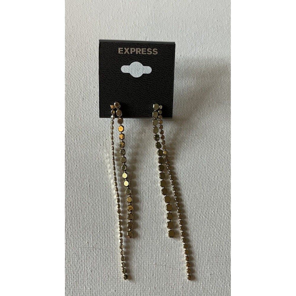 Express Gold Toned Dangle Drop Earrings Circular Discs 3.5” Long